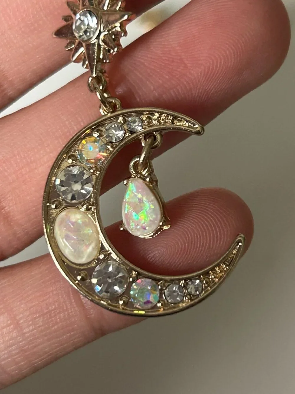 Claire's Celestial Gold-Tone Dangle Earrings Moon Stars Opals Whimsigoth Fairy